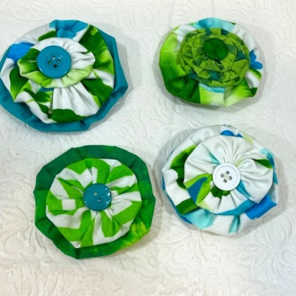 Flower Magnets Set of 4 Handmade Fabric Fridge Office Locker NEW 2.5